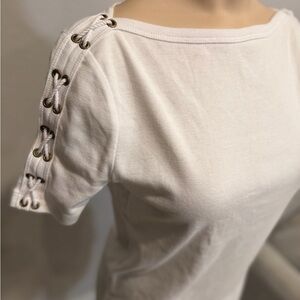 Ralph Lauren White Lace-Up Shoulder Short Sleeve Top